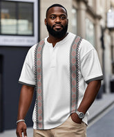 Men's Plus Size Daily Casual Gray Pattern Printed Henry Collar Button Short Sleeve T-Shirt